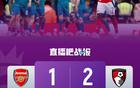 英超：阿森納1-2負(fù)伯恩茅斯，落后曼城3分。